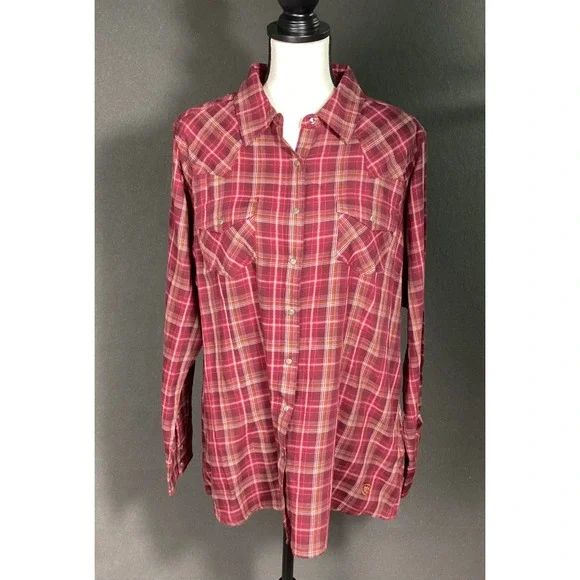 Ariat Real Womens Trailblaze Snap Shirt 1X Maroon Plaid Western Cowgirl Core NWT - Picture 4 of 9